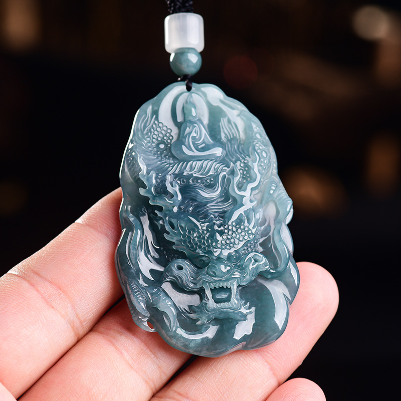 Women Fashion Designer - Natural Burmese Jadeite Dragon Pendant Necklace