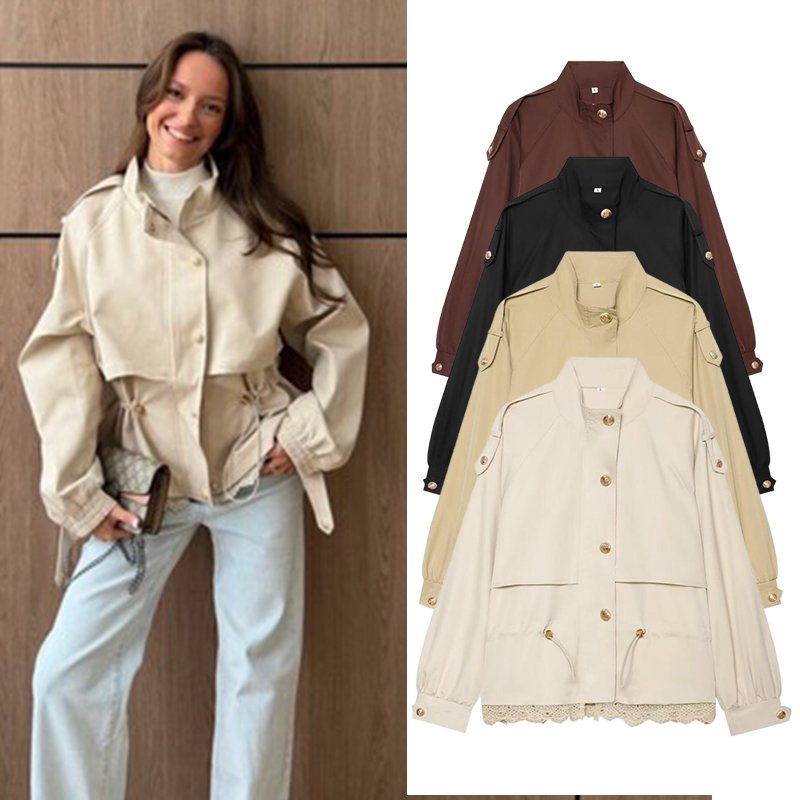 Women'S Fashion Utility Jacket - Women's Lace Trim Utility Jacket, Stand