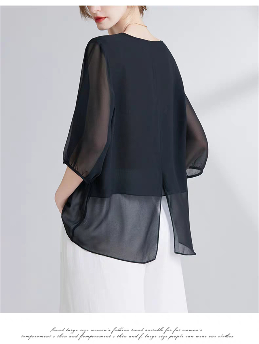 Asymmetric Top Women - Korean Style Chiffon Plus-Size Women's Top