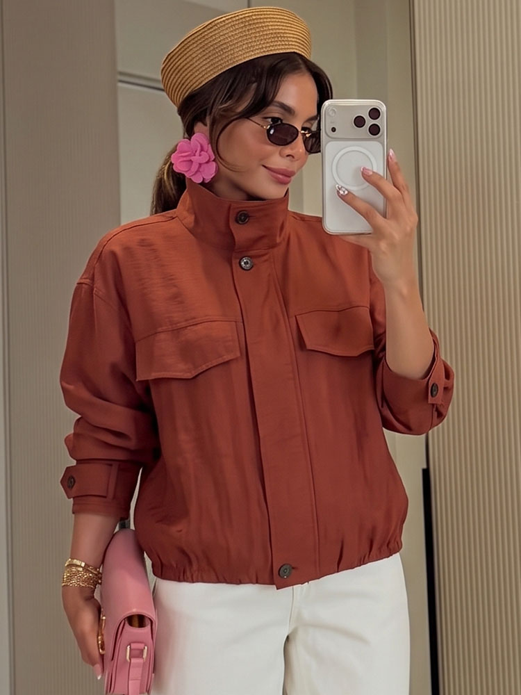 HH Women's Spring Fall Caramel - Women'S Fashion Utility Jacket ulasan dan harga