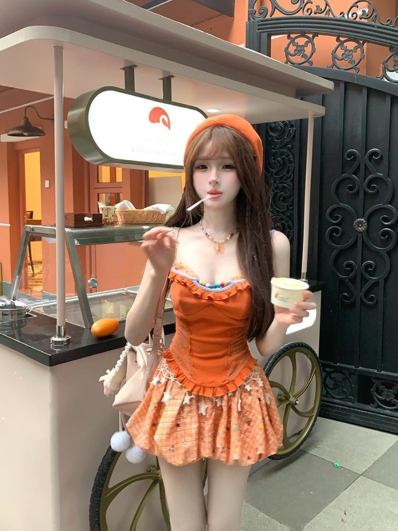 Summer New Orange Dopamine Swe - Asymmetric Top Women ulasan dan harga