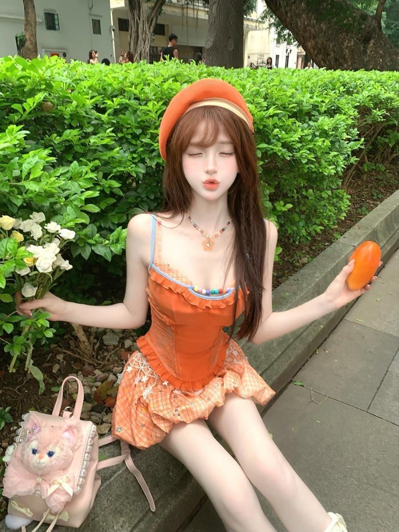 Summer New Orange Dopamine Swe - Asymmetric Top Women ulasan dan harga