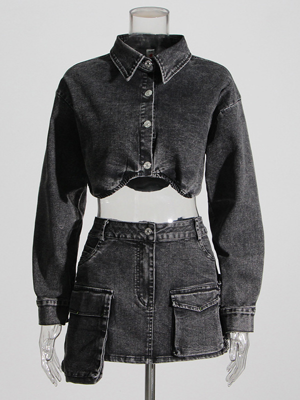  Smoke Grey Short Denim Jacket - Women'S Fashion Utility Jacket ulasan dan harga