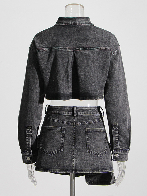  Smoke Grey Short Denim Jacket - Women'S Fashion Utility Jacket ulasan dan harga