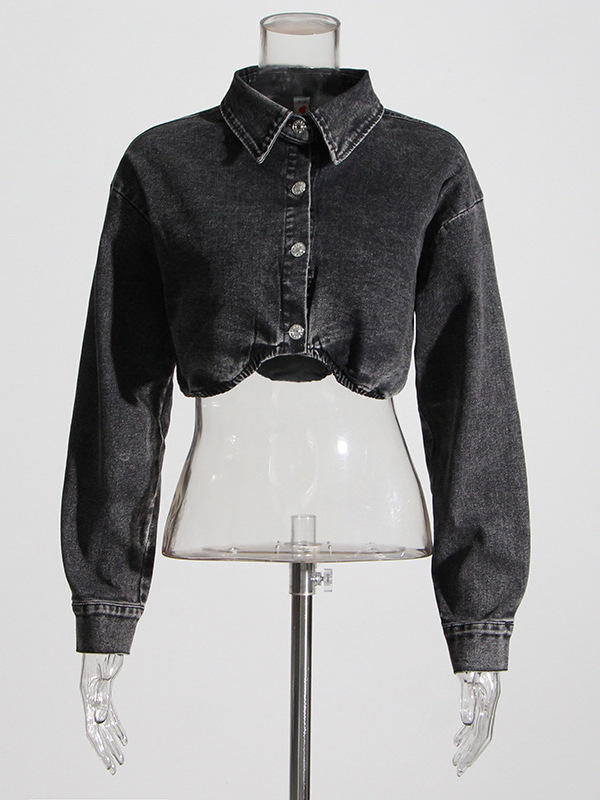  Smoke Grey Short Denim Jacket - Women'S Fashion Utility Jacket ulasan dan harga