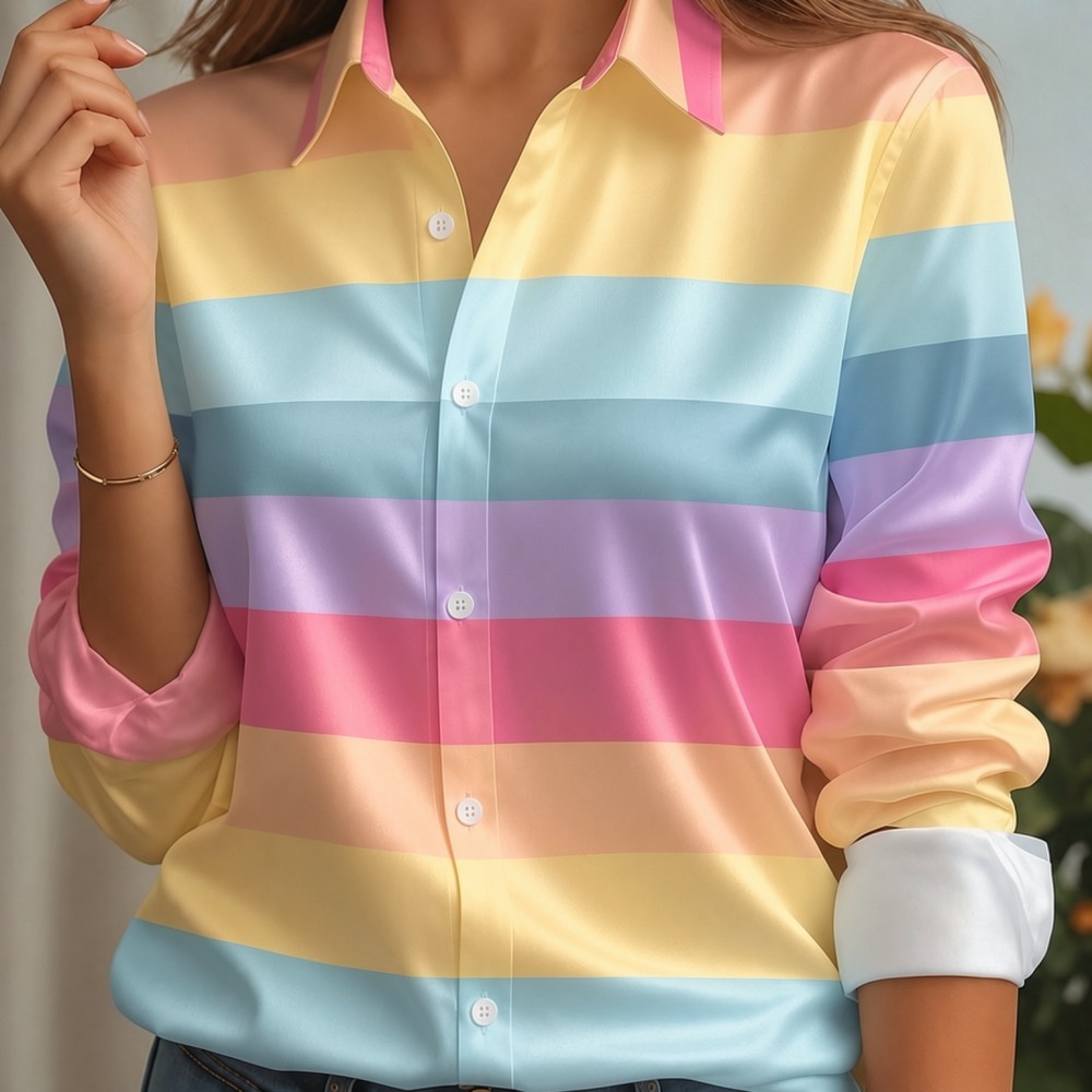 Women Satin Lapel Collar Shirt - Trend Women Fashion ulasan dan harga