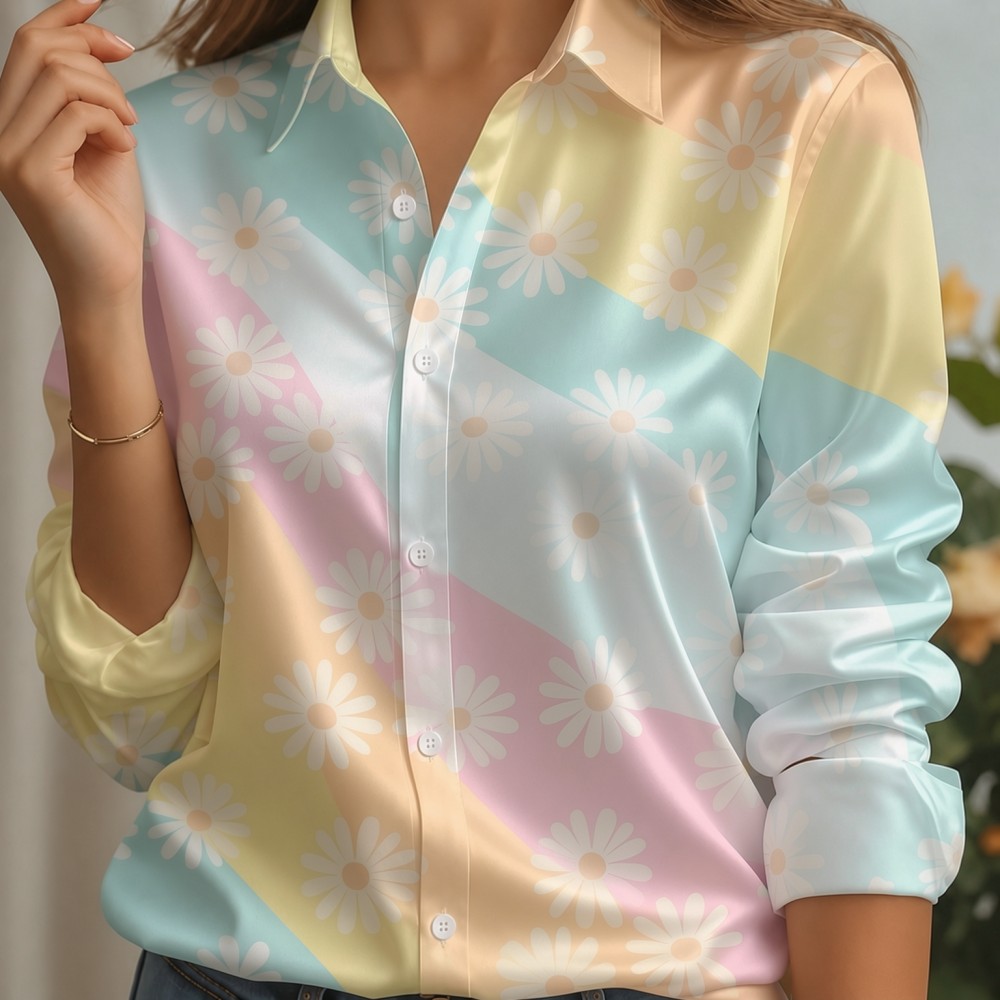 Women Satin Lapel Collar Shirt - Trend Women Fashion ulasan dan harga