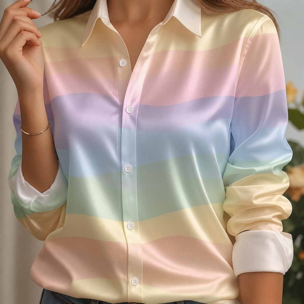 Women Satin Lapel Collar Shirt - Trend Women Fashion ulasan dan harga