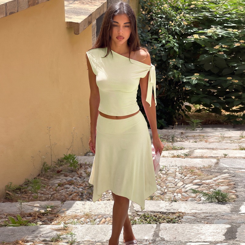 Women 2 Piece Outfit Set Off S - Asymmetric Top Women ulasan dan harga