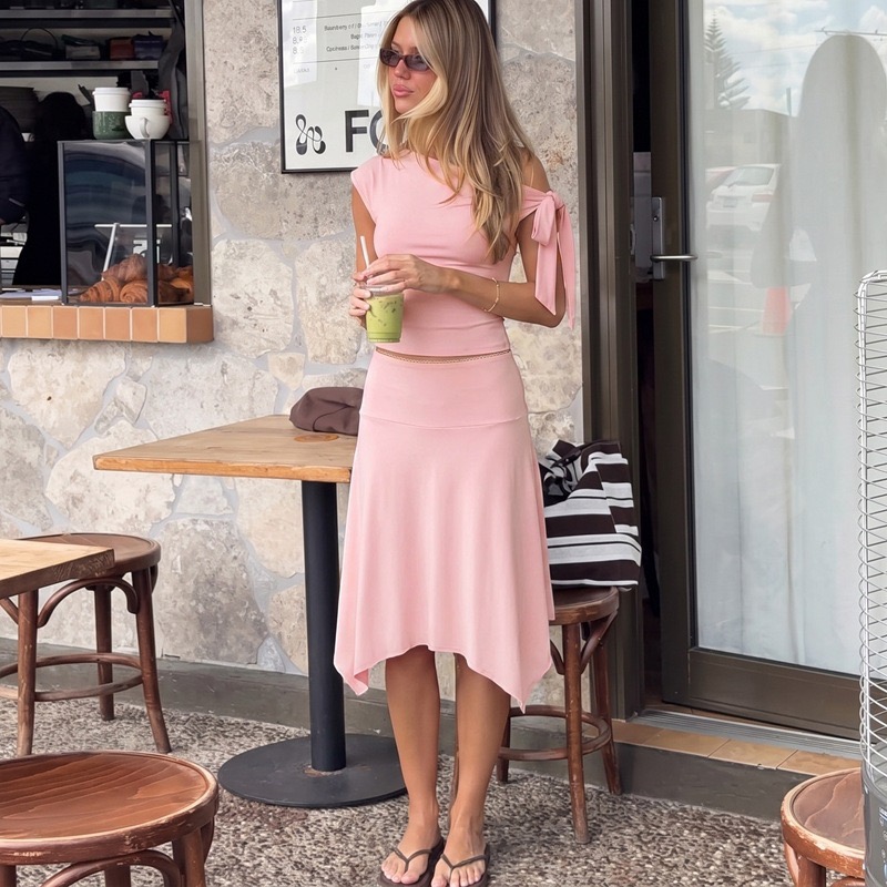 Women 2 Piece Outfit Set Off S - Asymmetric Top Women ulasan dan harga