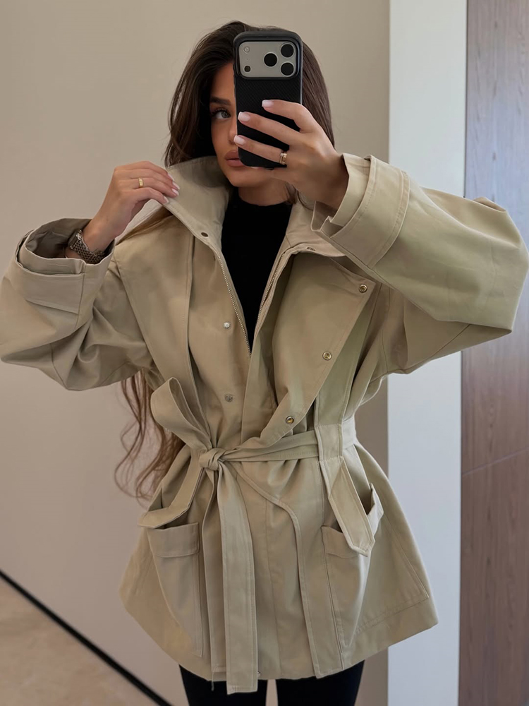 Women Short Trench Coat Belted - Women'S Fashion Utility Jacket ulasan dan harga