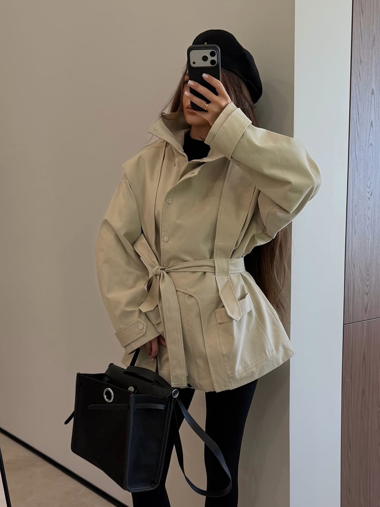 Women Short Trench Coat Belted - Women'S Fashion Utility Jacket ulasan dan harga