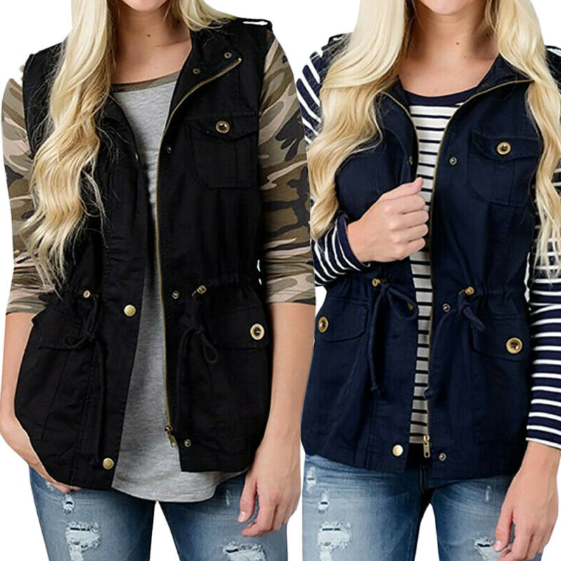 Fashion Women Vest Olive Cargo - Women'S Fashion Utility Jacket ulasan dan harga