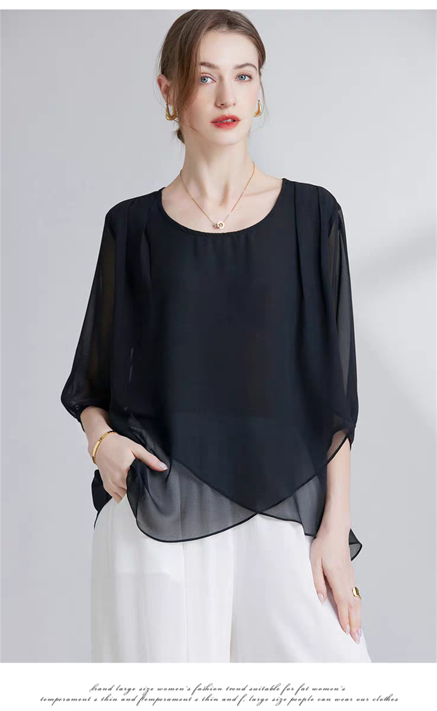 Korean Style Chiffon Plus-Size - Asymmetric Top Women ulasan dan harga