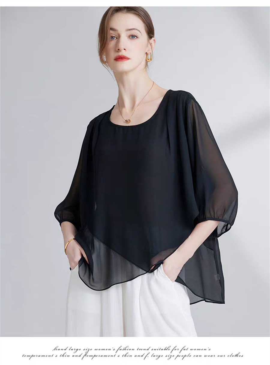 Korean Style Chiffon Plus-Size - Asymmetric Top Women ulasan dan harga