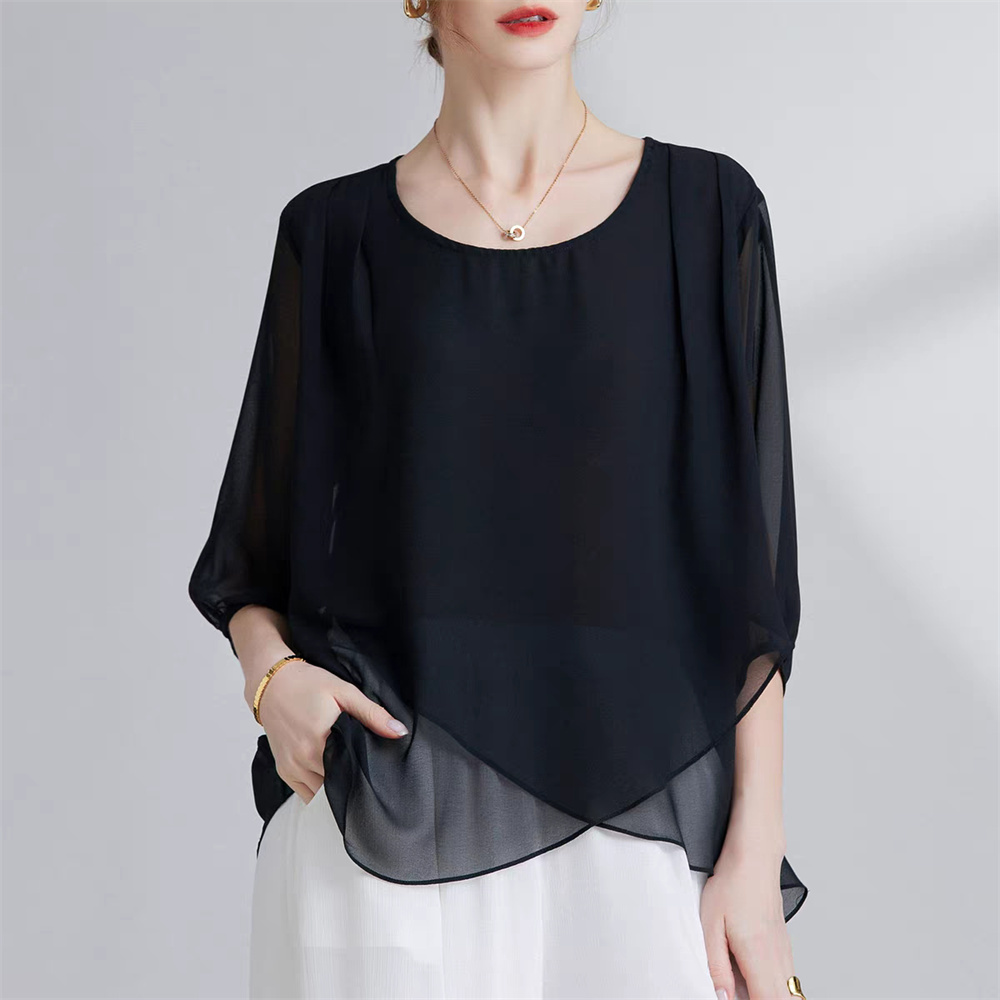 Korean Style Chiffon Plus-Size - Asymmetric Top Women ulasan dan harga